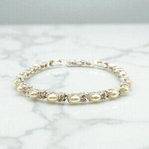 Avon Faux Pearl and Rhinestone Tennis Bracelet